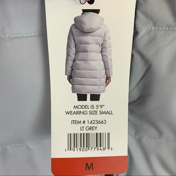 Andrew Marc Light Grey Quilted Hooded Lined Long Stretch Winter Jacket Medium - Picture 4 of 7